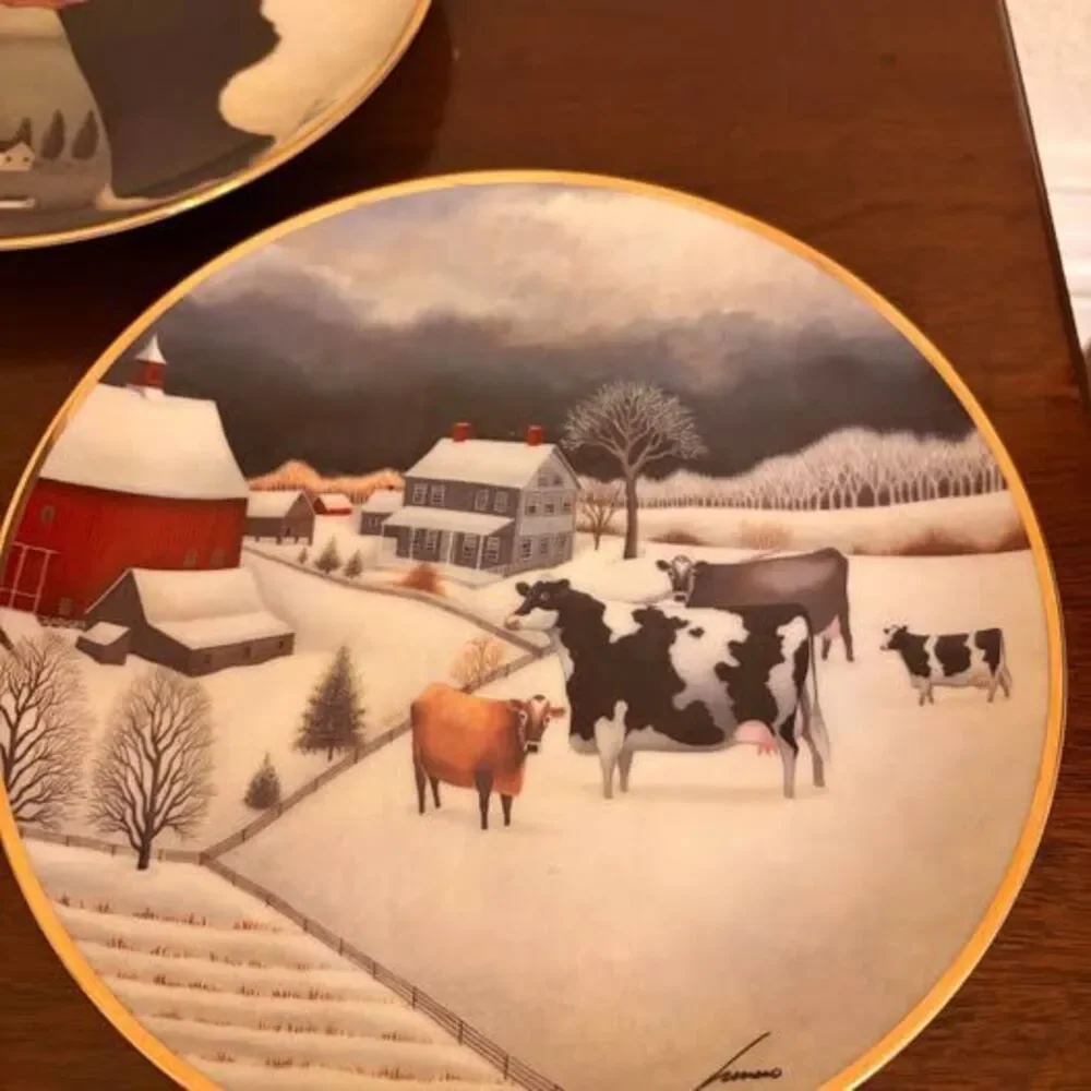 Franklin Mint American Folk Art Collection Cow Plates